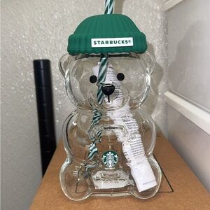 Starbucks Clear Bear Tumbler with Green Hat